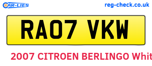 RA07VKW are the vehicle registration plates.