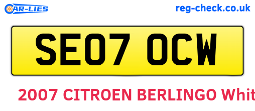 SE07OCW are the vehicle registration plates.