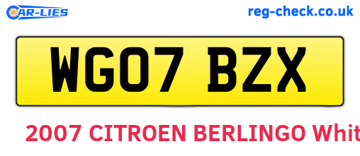 WG07BZX are the vehicle registration plates.
