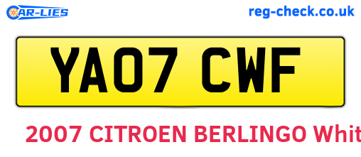 YA07CWF are the vehicle registration plates.