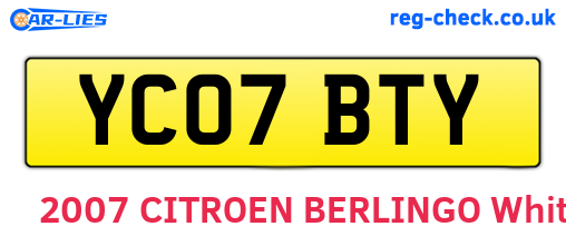 YC07BTY are the vehicle registration plates.