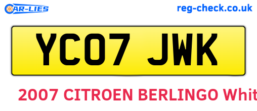 YC07JWK are the vehicle registration plates.