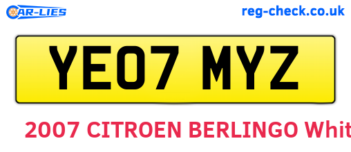 YE07MYZ are the vehicle registration plates.