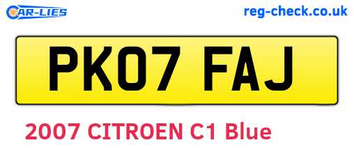 PK07FAJ are the vehicle registration plates.