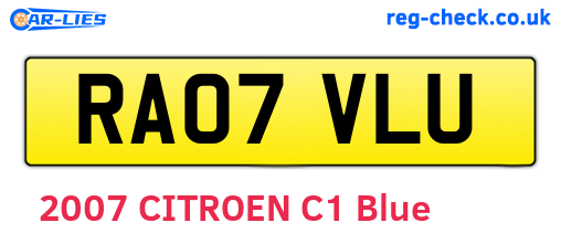 RA07VLU are the vehicle registration plates.
