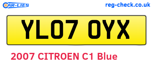 YL07OYX are the vehicle registration plates.