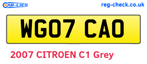 WG07CAO are the vehicle registration plates.