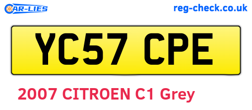 YC57CPE are the vehicle registration plates.