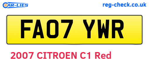 FA07YWR are the vehicle registration plates.