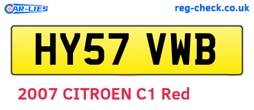 HY57VWB are the vehicle registration plates.