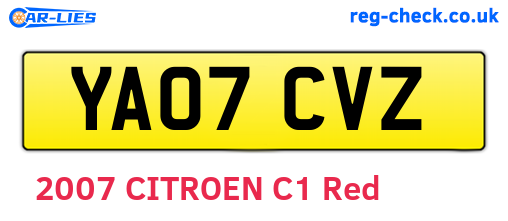 YA07CVZ are the vehicle registration plates.