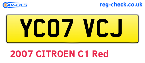 YC07VCJ are the vehicle registration plates.