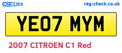 YE07MYM are the vehicle registration plates.