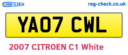 YA07CWL are the vehicle registration plates.