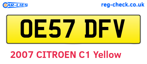 OE57DFV are the vehicle registration plates.