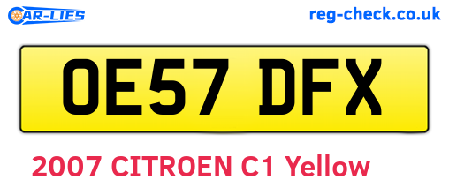 OE57DFX are the vehicle registration plates.