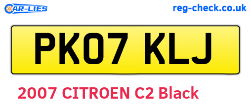 PK07KLJ are the vehicle registration plates.