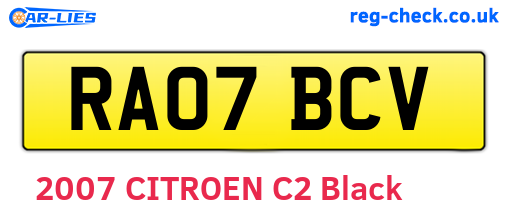 RA07BCV are the vehicle registration plates.