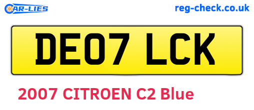 DE07LCK are the vehicle registration plates.