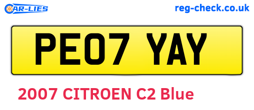 PE07YAY are the vehicle registration plates.