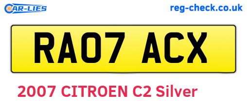 RA07ACX are the vehicle registration plates.