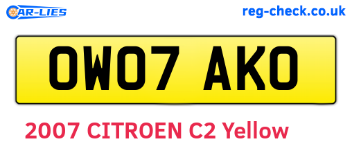 OW07AKO are the vehicle registration plates.