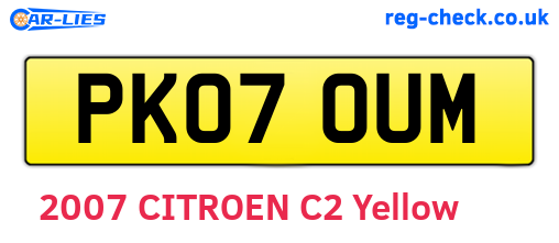 PK07OUM are the vehicle registration plates.