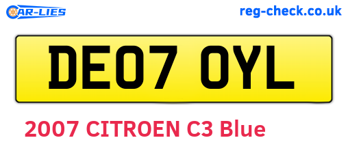 DE07OYL are the vehicle registration plates.