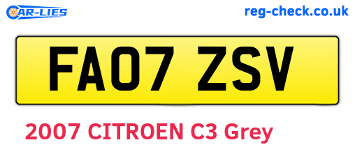 FA07ZSV are the vehicle registration plates.