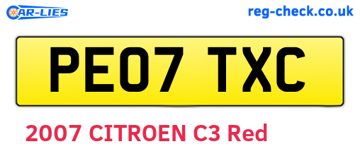 PE07TXC are the vehicle registration plates.