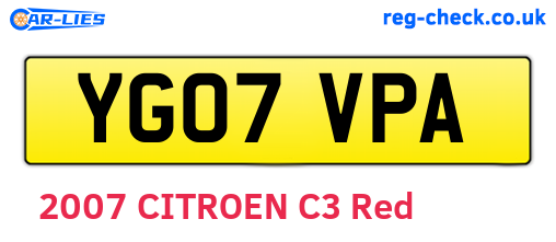 YG07VPA are the vehicle registration plates.