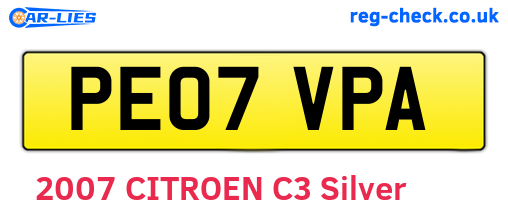PE07VPA are the vehicle registration plates.