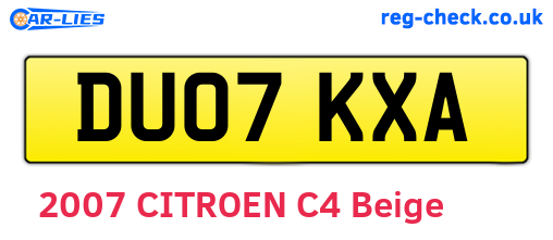 DU07KXA are the vehicle registration plates.