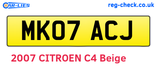 MK07ACJ are the vehicle registration plates.