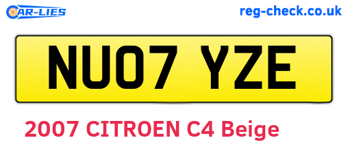 NU07YZE are the vehicle registration plates.