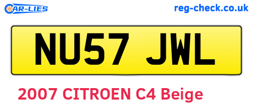 NU57JWL are the vehicle registration plates.