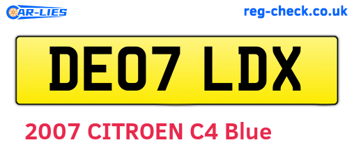 DE07LDX are the vehicle registration plates.