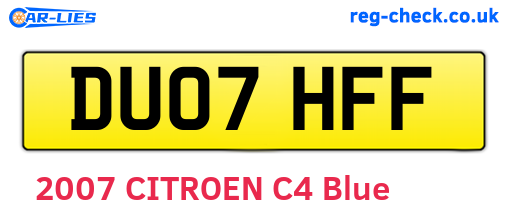 DU07HFF are the vehicle registration plates.