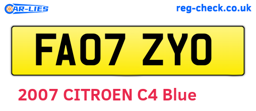 FA07ZYO are the vehicle registration plates.
