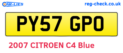 PY57GPO are the vehicle registration plates.