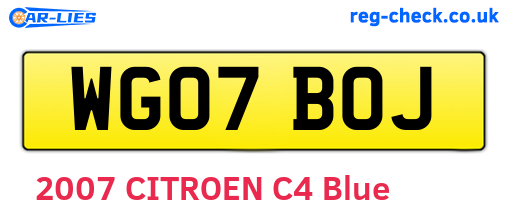 WG07BOJ are the vehicle registration plates.