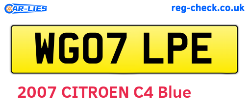 WG07LPE are the vehicle registration plates.