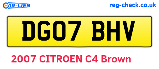 DG07BHV are the vehicle registration plates.