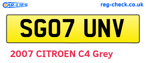 SG07UNV are the vehicle registration plates.