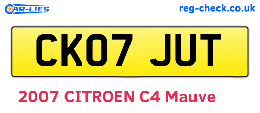CK07JUT are the vehicle registration plates.
