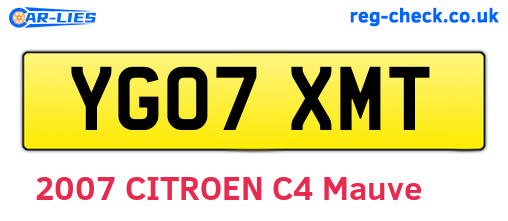 YG07XMT are the vehicle registration plates.