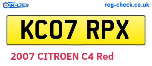 KC07RPX are the vehicle registration plates.