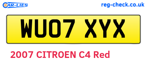 WU07XYX are the vehicle registration plates.