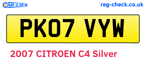 PK07VYW are the vehicle registration plates.