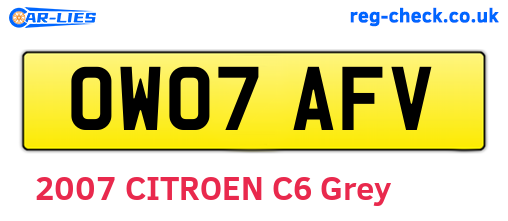 OW07AFV are the vehicle registration plates.